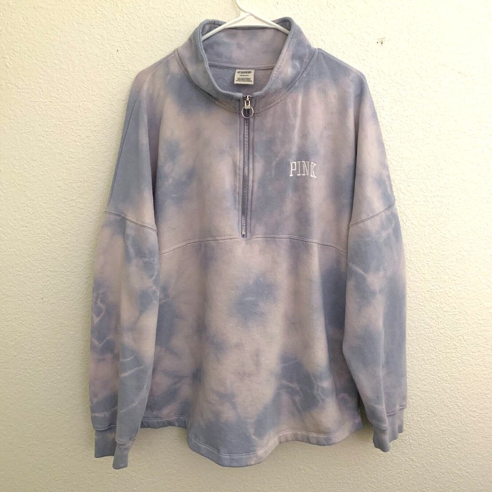 Victoria's Secret PINK L Women's Blue Pink Tie Dye Long Sleeve Full Zip Jacket
